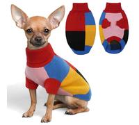 Dog Jumper for Small Dogs | Warm Knitted Dog Sweater with Turtleneck & Harness Hole | Winter Soft Stretch Clothes for Indoors Outdoors | Chihuahua, Yorkshire Terrier, Rainbow Pop XS