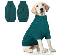 Dog Jumper Large, Warm Cable Knit Dog Sweater with Harness Hole, Turtleneck Jumper for Winter Walks, Soft Stretch Pet Clothes for Labrador Retriever, German Shepherd, Peacock Green 3XL