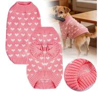 Dog Jumper,Pet Knit Sweater with Heart Pattern Cosy Pink or Red Dog & Cat Jumper,Two-Leg Coverage,Soft Yarn Knitting Winter Warm Pet Clothes Sot Plush Onesie for Cats and Small Dogs (Pink, S)