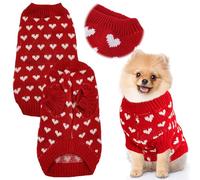 Dog Jumper,Pet Knit Sweater with Heart Pattern Cosy Pink or Red Dog & Cat Jumper,Two-Leg Coverage,Soft Yarn Knitting Winter Warm Pet Clothes Sot Plush Onesie for Cats and Small Dogs (Red, XXL)