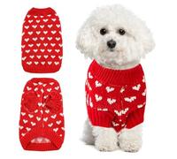 Dog Jumper,Pet Knit Sweater with Heart Pattern Cosy Pink or Red Dog & Cat Jumper,Two-Leg Coverage,Soft Yarn Knitting Winter Warm Pet Clothes Sot Plush Onesie for Cats and Small Dogs (Red, XS)