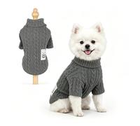 Dog Jumper Small Dogs, Knitted Dog Jumper Warm Winter with Harness Hole, Soft Turtleneck Dog Jumper for Dachshund French Bulldog Puppies, Dark Grey Knitted Jumper Dog Sweater