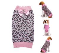Dog Jumper with Bowknot, Pink Leopard Dog Jumper, Knitwear, Suitable for Small, Medium and Large Dogs, Girls (S)