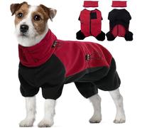Dog Jumpers Medium Size, Winter Puffer Coat Fleece Indoor Dog Coat All In One with Legs Snowsuit Stylish Indoor Fleece Perfect for Walking Pets on Cold or Wet Days(Red, M)