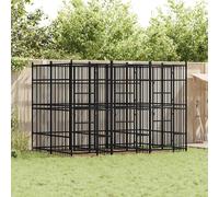 Dog Kennel Black Powder-Coated Steel 384x192x200cm Lockable Door 7.37m² Strong