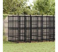 Dog Kennel Black Powder-Coated Steel 576x192x200cm Lockable Door Large Play Pen