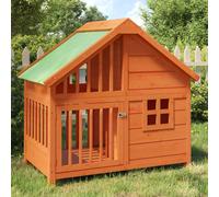 Dog Kennel Brown with Green Roof Solid Pine Wood 96x60.5x87 cm Outdoor Cozy Pet