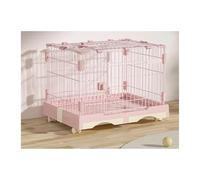 Dog Kennel Dog Cage with Toilet Separation Household Pet Iron(Pink,Medium)