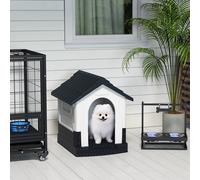 PawHut Dog Kennel for Outside, Plastic Dog House, Water-Resistant Pet Shelter with Windows, for Garden Patio, Miniature Dogs, 64.5 x 57 x 66cm - Grey
