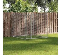 Dog Kennel Silver 193x193x185 cm Galvanised Steel Run with Canopy, Lockable Safe