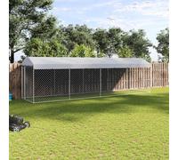Dog Kennel Silver 760x192x225cm Galvanised Steel Mesh Canopy Heavy-Duty Lockable