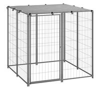 vidaXL Dog Kennel Silver Steel Puppy Enclosure Outdoor Dog Supplies Runs Cage
