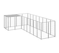 vidaXL Dog Kennel Silver Steel Puppy Enclosure Outdoor Dog Supplies Runs Cage