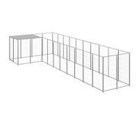 vidaXL Dog Kennel Silver Steel Puppy Enclosure Outdoor Dog Supplies Runs Cage