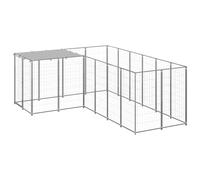 vidaXL Dog Kennel Silver Steel Puppy Enclosure Outdoor Dog Supplies Runs Cage