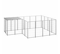 vidaXL Dog Kennel Silver Steel Puppy Enclosure Outdoor Dog Supplies Runs Cage