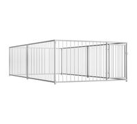 Dog Kennel Steel Silver 200x400x100 cm Lockable Latch Heavy Duty Cage 25mm bars