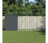 Dog Kennel with Run, Anthracite Galvanised Steel, 214 x 661 x 181 cm, Weatherproof, Winterproof with Roof and Door, Ideal as a Kennel, Kennel, Sleeping Place for Puppies, Outdoor Garden, Patio