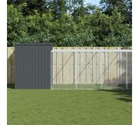 Dog Kennel with Run Anthracite Galvanised Steel 214 x 865 x 181 cm Weatherproof Kennel Outdoor for Puppies and Dogs with Roof and Door as a Safe Retreat in the Garden