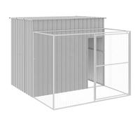 Dog Kennel with Run Light Grey Galvanised Steel 214 x 253 x 181 cm Weatherproof Winterproof with Door and Roof, Ideal as a Kennel, Kennel, Sleeping Place for Puppies, Outdoor Garden Retreat