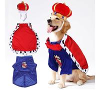 Dog King Costume - Halloween Prince Dog Costume, Pet King Cloak Costumes Includes Ruby Crown Hat & Cape for Small Medium Dogs Pets, Puppy Royal Cosplay Outfit for Halloween Christmas Party, Small