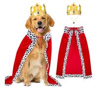 Dog King Costume Set Pet Halloween Cloak & Adjustable Crown for Large Dogs Perfect for Halloween & Cosplay Parties Birthday Accessory Outfit