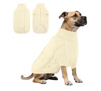 Dog Knit Turtleneck Sweater,Dog Winter Warm Pullover Vest Pet Jumper Knitwear Coat for Male Female Samll Medium Large Dogs_XL(Beige)