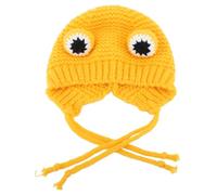 Dog Knitted Hat Soft Warm Comfortable Winter Pet Accessory Funny Cute Design Adjustable Fit For Small Dogs Cats Cold Weather Polyester Material (Yellow)