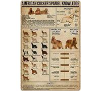 Dog Knowledge Metal Tin Sign American Cocker Spaniel Poster Infographic for School Education Farmhouse Home Kitchen Club Wall Decoration Plaque 12x16 Inches