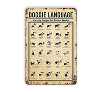 Dog Knowledge Tin Signs, Doggie Language Metal Tin Sign Funny Garage Cafe Bathroom Plaque for Bar Parlor Farm Home Vintage Art Wall Decor Retro Posters 12x16 Inch