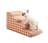 Dog Ladder Steps for Bed Sofa 2/3/4-Step, Pet Stairs for Small Medium Dogs Cats, Gentle Slope Non-slip Dog Ramp, Pet Steps with Removable Washable Cover (Khaki-4 Steps)