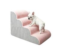 Dog Ladder Steps for Bed Sofa 2/3/4-Step, Pet Stairs for Small Medium Dogs Cats, Gentle Slope Non-slip Dog Ramp, Pet Steps with Removable Washable Cover (Pink-4 Steps)