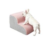 Dog Ladder Steps for Bed Sofa 2/3/4-Step, Pet Stairs for Small Medium Dogs Cats, Gentle Slope Non-slip Dog Ramp, Pet Steps with Removable Washable Cover (Pink-2 Steps)