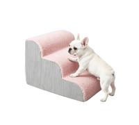 Dog Ladder Steps for Bed Sofa 2/3/4-Step, Pet Stairs for Small Medium Dogs Cats, Gentle Slope Non-slip Dog Ramp, Pet Steps with Removable Washable Cover (Pink-3 Steps)