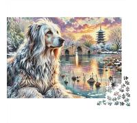 Dog Landscape 1000 Piece Jigsaw Puzzle Paper for Adults Lakeside Sunset Puzzle Game 52x38cm/1000pcs