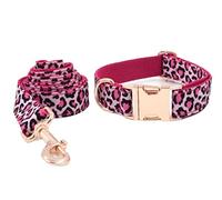 Dog Lead For Cat Pink Leopard Printing Pet Dog Collar Leash Comfortable Necklace Supplies Soft Outside Walking(23-30cm)