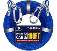 Dog Leads for Yard 20ft 25ft 30ft 35ft 40ft 45ft 50ft 55ft 65ft 100ft Tie Out Cable Runner Steel Tieout Heavy Duty Tether Chew Proof Long Chains for Outside, Camping, Park (100ft-Blue)
