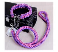 Dog Leash 1.2M 17 Colors Length Double Strand Rope Large Dog Leashes Metal Chain Buckle Color Pet Traction Rope Collar Set(Purple-Pink,S)