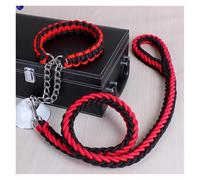 Dog Leash 1.2M 17 Colors Length Double Strand Rope Large Dog Leashes Metal Chain Buckle Color Pet Traction Rope Collar Set(Red-Black,L)