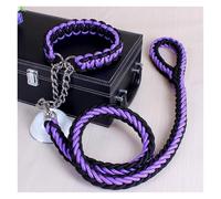 Dog Leash 1.2M 17 Colors Length Double Strand Rope Large Dog Leashes Metal Chain Buckle Color Pet Traction Rope Collar Set(Purple-Black,L)