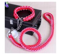 Dog Leash 1.2M 17 Colors Length Double Strand Rope Large Dog Leashes Metal Chain Buckle Color Pet Traction Rope Collar Set(Red-Pink,M)