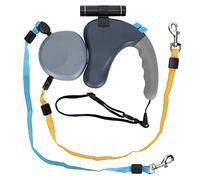 Dog Leash, 360° Rotating Retractable Dog Lead Double Head Leash Pet Traction Leash with LED Light for Two Dogs (Grey)