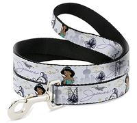 Dog Leash Aladdin Jasmine Palace Pose with Script and Flowers White 4 Feet Long 0.5 Inch Wide