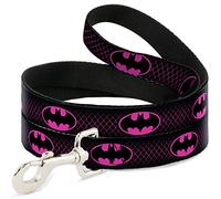 Dog Leash Batman Shield Chainlink Black Hot Pink 6 Feet Long 0.5 Inch Wide