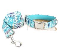 Dog Leash Blue Printed Bohemian Dog Collar Leash Comfortable Necklace Collar Pet Supplies Soft Dog Collar Pet Leash(56-62cm)