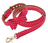 Dog Leash Dog Collar And Leash Set Leather Pet Cat Bow Collar Polka Dot Lead Rope Dog Collar Leash Pet Leash(33-51cm)