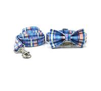Dog Leash Dog Harness Vest for Dogs No Pull Escape Proof Pet Collar and Leash Set Blue Stripes Puppy Bowtie Collar Pet Leash(23-30cm)