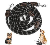 Dog Leash for Large and Medium Dogs - Adjustable Nylon Double Leash with 2 Snap Hooks and 3 Rings - 3m x 15mm - Black