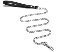 Dog Leash, Metal Pet Leash with Comfortable PU Leather Handle for Small and Medium Size Dogs 4 FT (Black)