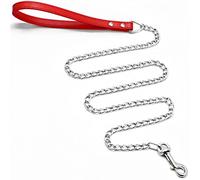 Dog Leash, Metal Pet Leash with Comfortable PU Leather Handle for Small and Medium Size Dogs 4 FT (Red)